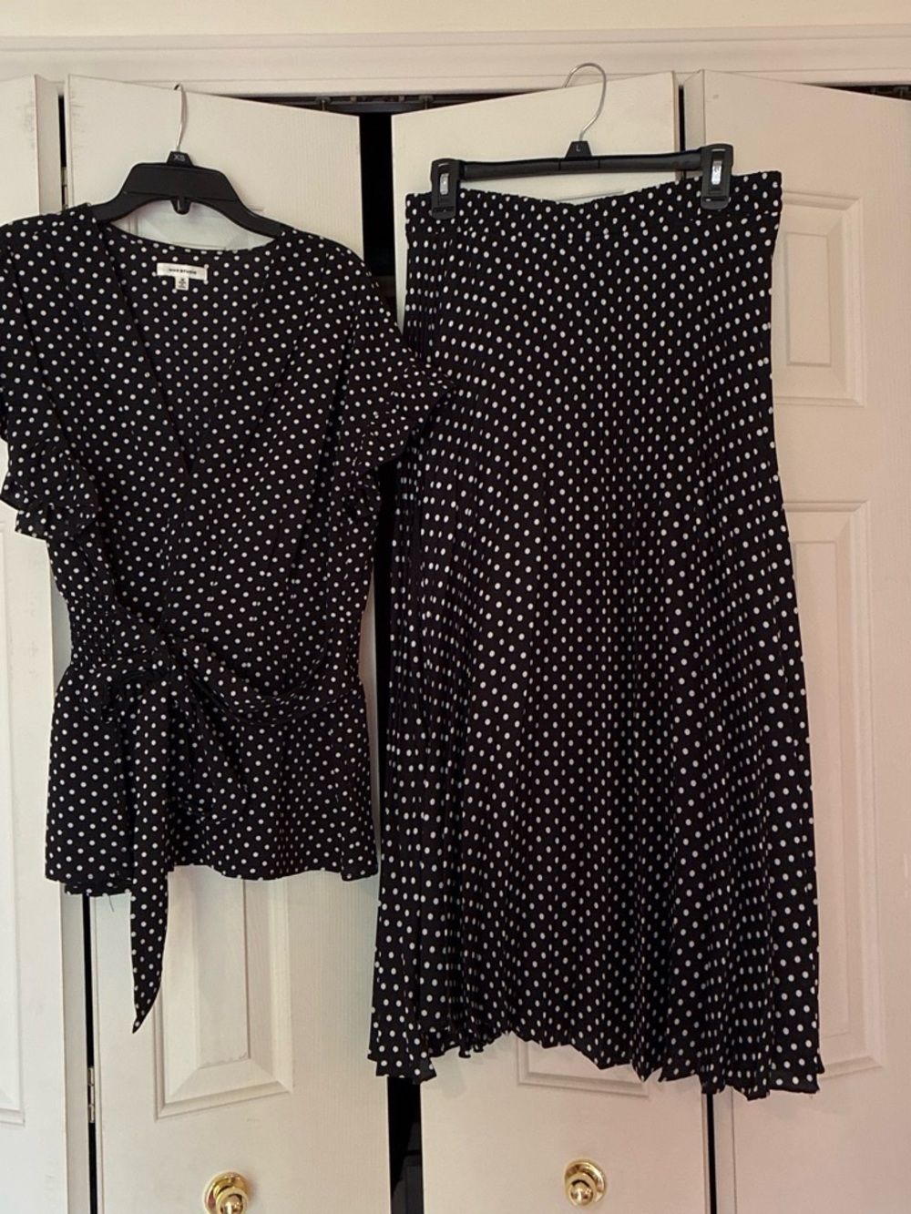 Max Studio Black and White Polka Dot Midi Skirt